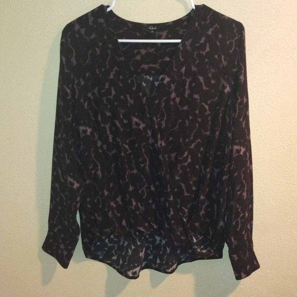 Rails Black and Brown Leopard Print Blouse M - image 1